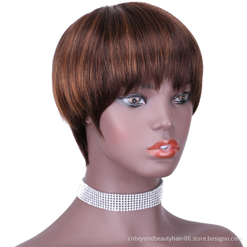machine made hair wigs Human Hair Short Pixie Wigs for Women Human Hair Cut Short Wig with bangs